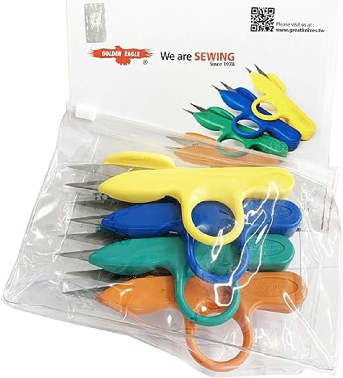 Golden Eagle Right/Left Craft Sewing Pruning Thread Scissors in Soft Vinyl Pouch 4pcs a Pack (4pcs Assorted Colors)